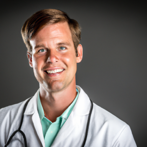 a professional and visually appealing image of a young happy smiling caucasian doctor with white teeth