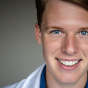 a professional and visually appealing image of a young happy smiling caucasian doctor with white teeth