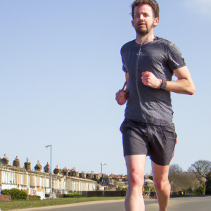 a professional appealing image of a caucasian man or woman jogging on a sunny day