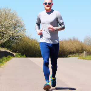 a professional appealing image of a caucasian man or woman jogging on a sunny day