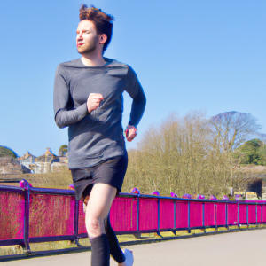 a professional appealing image of a caucasian man or woman jogging on a sunny day