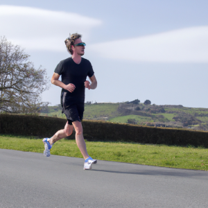 a professional appealing image of a caucasian man or woman jogging on a sunny day