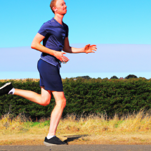 a professional appealing image of a caucasian man or woman jogging on a sunny day