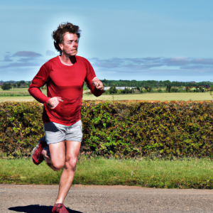 a professional appealing image of a caucasian man or woman jogging on a sunny day