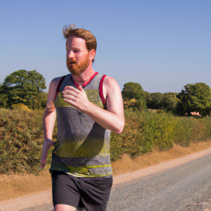 a professional appealing image of a caucasian man or woman jogging on a sunny day