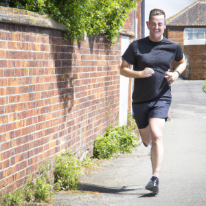 a professional appealing image of a caucasian man or woman jogging on a sunny day