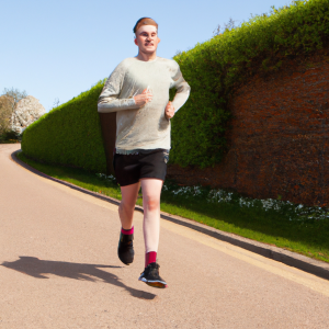 a professional appealing image of a caucasian man or woman jogging on a sunny day