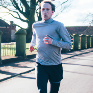 a professional appealing image of a caucasian man or woman jogging on a sunny day