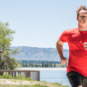 a professional appealing image of a caucasian man or woman jogging on a sunny day