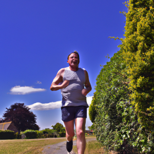 a professional appealing image of a caucasian man or woman jogging on a sunny day