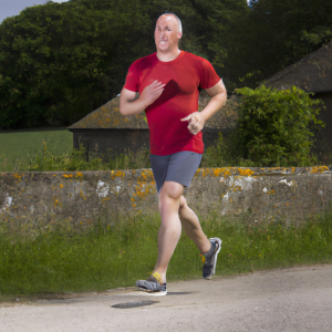 a professional appealing image of a caucasian man or woman jogging on a sunny day