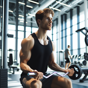 a photo realistic professionally appealing image of a good looking and athletic white man exercising in a gym