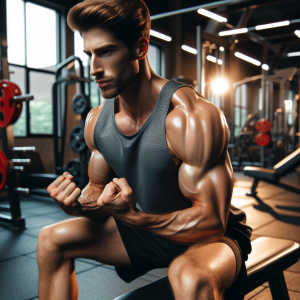 a photo realistic professionally appealing image of a good looking and athletic white man exercising in a gym