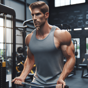 a photo realistic professionally appealing image of a good looking and athletic white man exercising in a gym