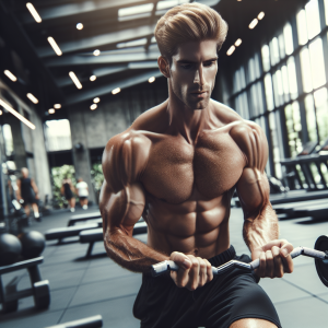 a photo realistic professionally appealing image of a good looking and athletic white man exercising in a gym