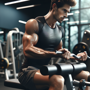 a photo realistic professionally appealing image of a good looking and athletic white man exercising in a gym