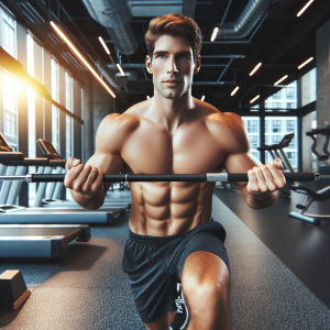 a photo realistic professionally appealing image of a good looking and athletic white man exercising in a gym 697 300x300