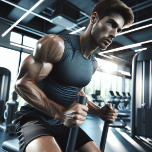 a photo realistic professionally appealing image of a good looking and athletic white man exercising in a gym 721 300x300