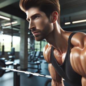 a photo realistic professionally appealing image of a good looking and athletic white man exercising in a gym 841 300x300