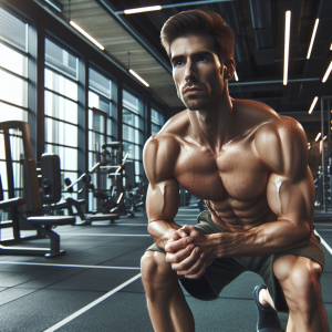 a photo realistic professionally appealing image of a good looking and athletic white man exercising in a gym