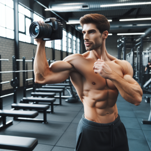 a photo realistic professionally appealing image of a good looking and athletic white man exercising in a gym 882 300x300