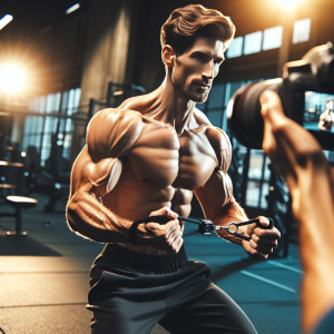 a photo realistic professionally appealing image of a good looking and athletic white man exercising in a gym