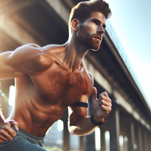 a photo realistic professionally appealing image of a good looking and athletic white man exercising or playing sports outside on a sunny day