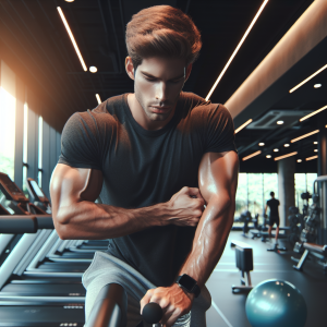 a photorealistic professional appealing image of a good looking and athletic caucasian man exercising in a gym