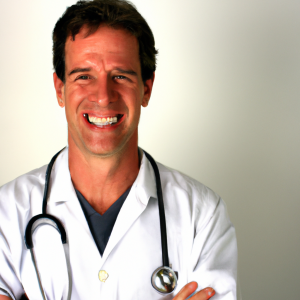 a professional and visually appealing good looking and atheletic image of a 35 to 45 year old happy smiling male caucasian doctor with white teeth