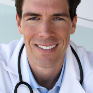 a professional and visually appealing good looking and atheletic image of a 35 to 45 year old happy smiling male caucasian doctor with white teeth