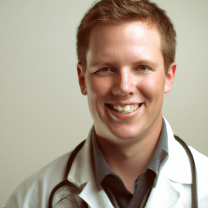 a professional and visually appealing image of a young happy smiling caucasian doctor with white teeth