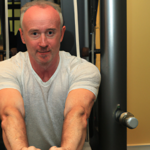 a professional appealing good looking and atheletic image of a caucasian man exercising in a gym