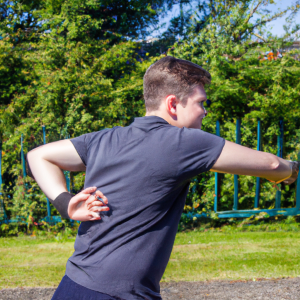 a professional appealing good looking and atheletic image of a caucasian man exercising or playing sports outside on a sunny day