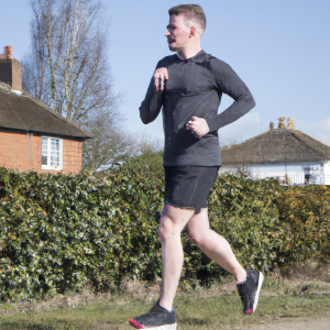 a professional appealing image of a caucasian man or woman jogging on a sunny day