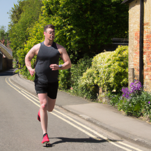 a professional appealing image of a caucasian man or woman jogging on a sunny day