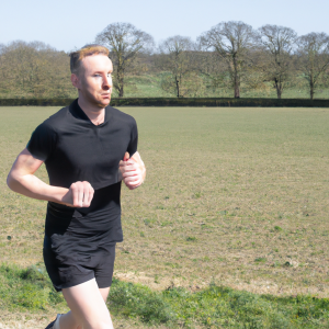 a professional appealing image of a caucasian man or woman jogging on a sunny day